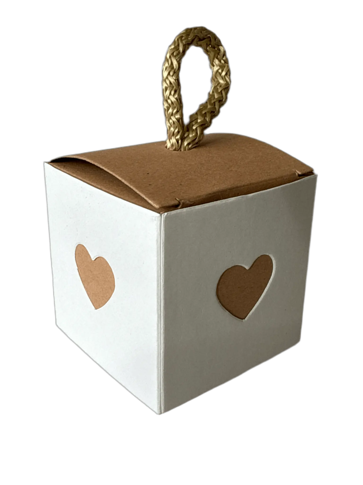 Mini Herzbox Geschenkbox Weiß/Braun mit Braunem Henkel – Glückskekse mit Wunschtext ab 1 Stück