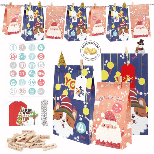 Adventskalender zum Befüllen 24 Tüten bunt mit Aufklebern