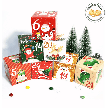 Adventskalender zum Befüllen 24 Boxen - Wunschkeks.de Glückskekse mit Wunschtext ab 1 Stück