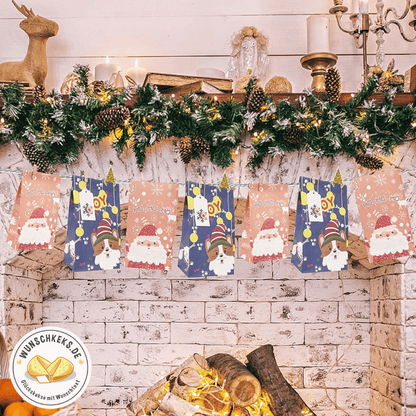 Adventskalender zum Befüllen 24 Tüten bunt mit Aufklebern - Wunschkeks.de Glückskekse mit Wunschtext ab 1 Stück