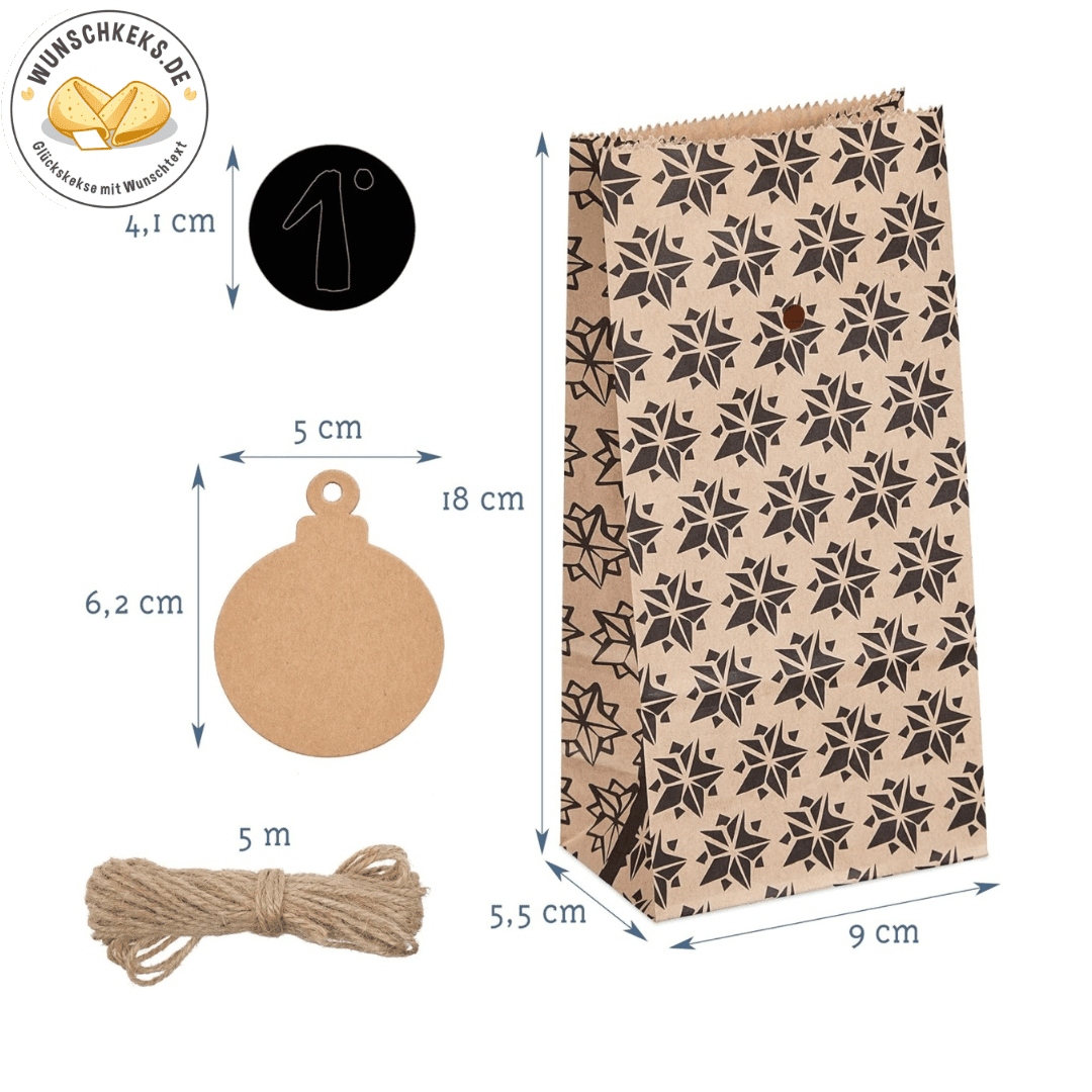 Adventskalender zum Befüllen 24 Tüten dunkel mit Aufklebern - Wunschkeks.de Glückskekse mit Wunschtext ab 1 Stück
