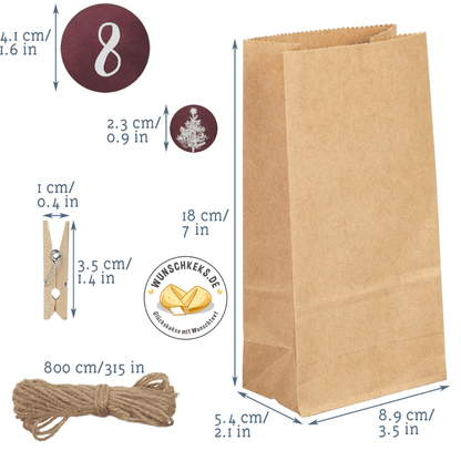 Adventskalender zum Befüllen 24 Tüten mit Aufklebern - Wunschkeks.de Glückskekse mit Wunschtext ab 1 Stück