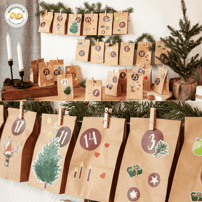 Adventskalender zum Befüllen 24 Tüten mit Aufklebern - Wunschkeks.de Glückskekse mit Wunschtext ab 1 Stück