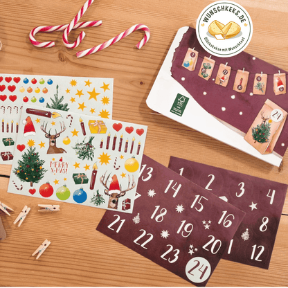 Adventskalender zum Befüllen 24 Tüten mit Aufklebern - Wunschkeks.de Glückskekse mit Wunschtext ab 1 Stück