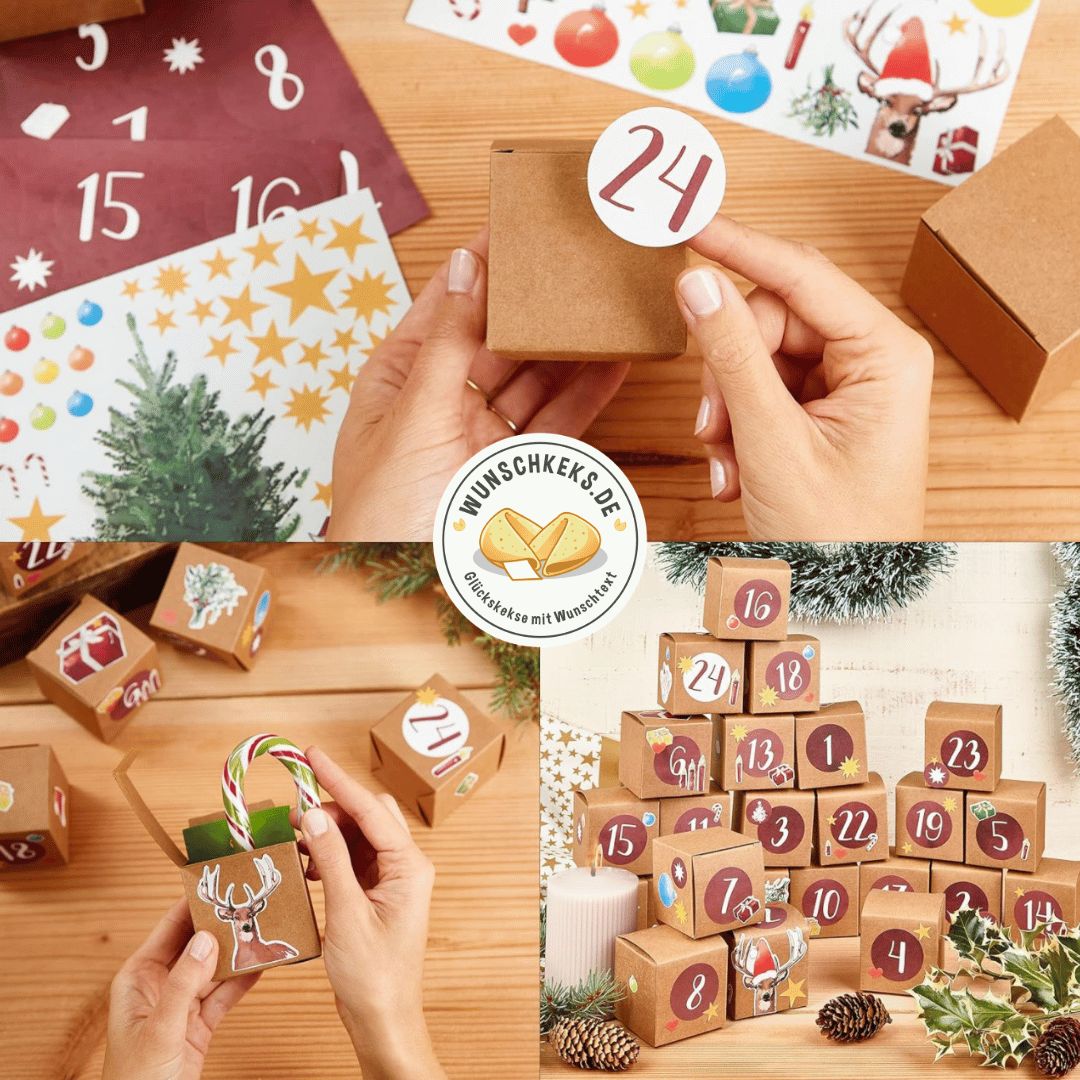 Adventskalender zum Befüllen : DIY Adventskalender mit Boxen & Stickern - Wunschkeks.de Glückskekse mit Wunschtext ab 1 Stück