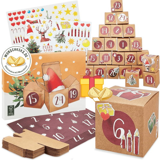 Adventskalender zum Befüllen : DIY Adventskalender mit Boxen & Stickern - Wunschkeks.de Glückskekse mit Wunschtext ab 1 Stück
