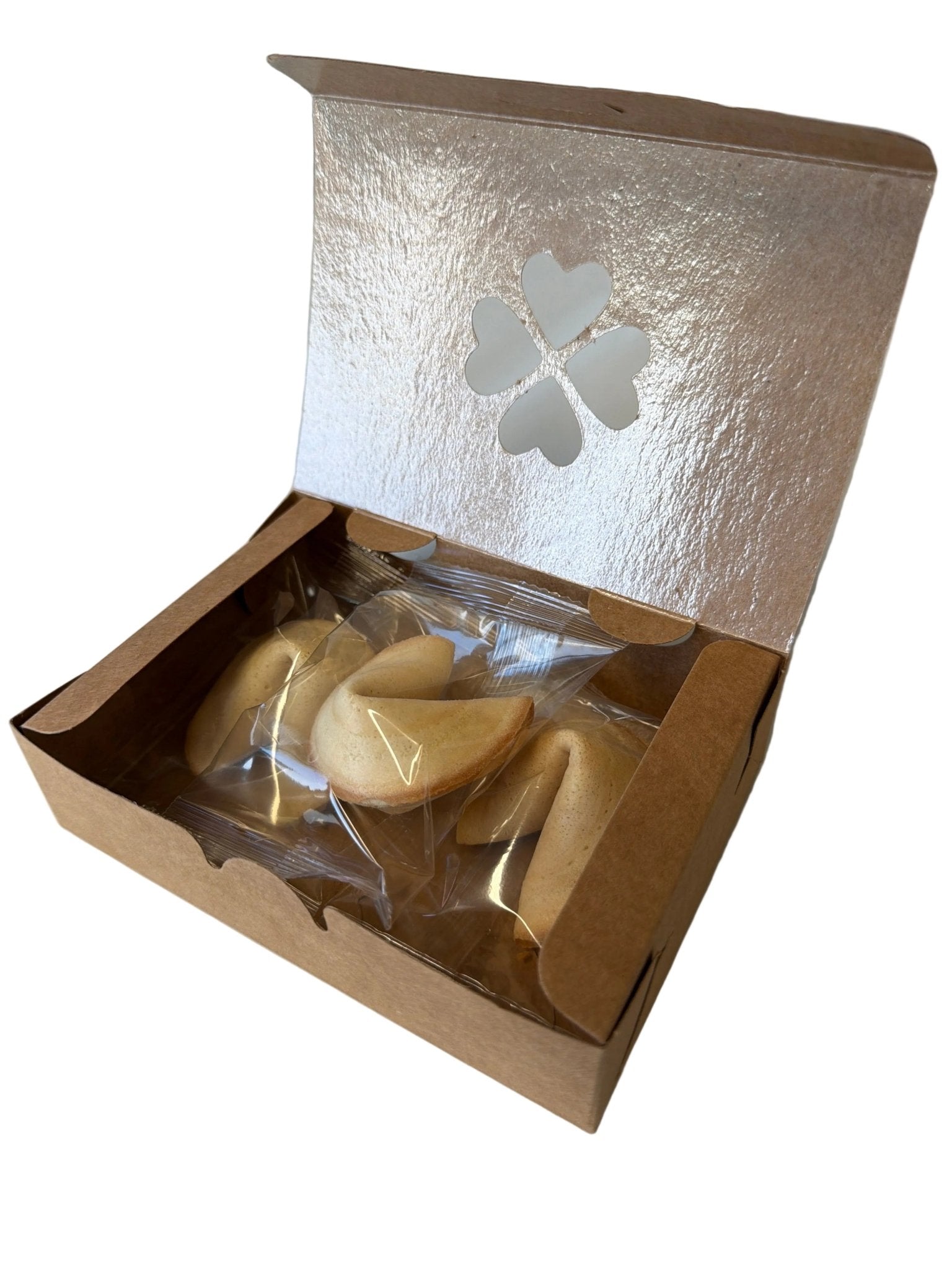 Geschenkbox Kleeblatt 13,5x9,5x3,7cm - Wunschkeks.de Glückskekse mit Wunschtext ab 1 Stück