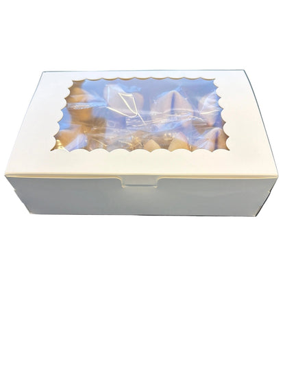 Geschenkbox mit Fenster groß weiß 23x15x6,5cm - Wunschkeks.de Glückskekse mit Wunschtext ab 1 Stück