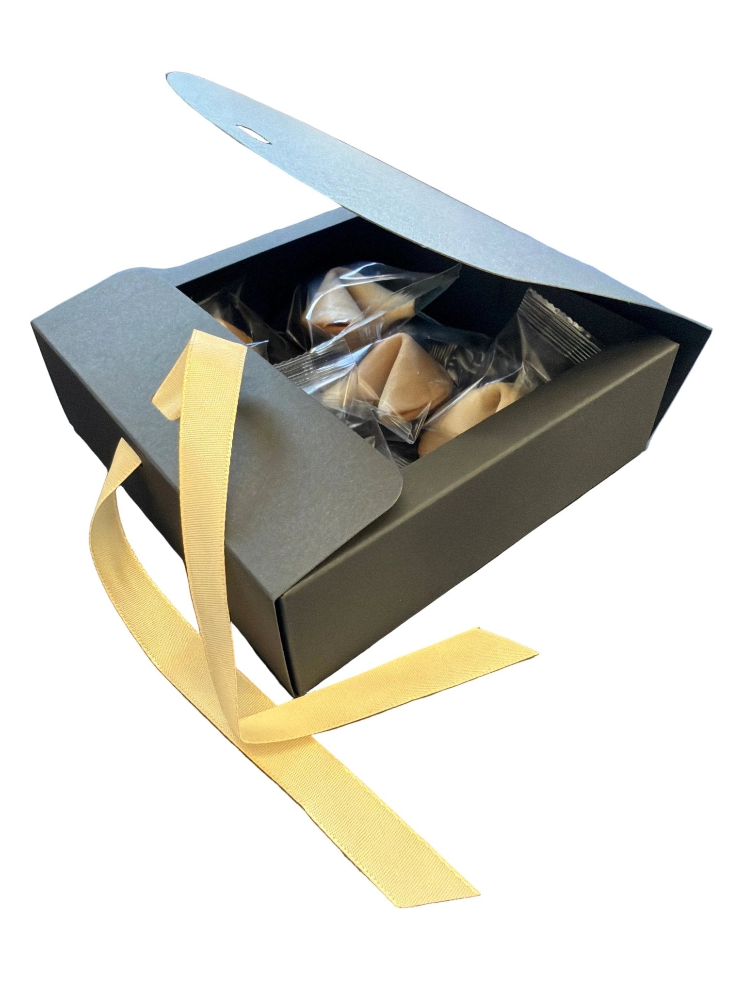 Geschenkbox mit Schleife schwarz 16x16x5cm - Wunschkeks.de Glückskekse mit Wunschtext ab 1 Stück