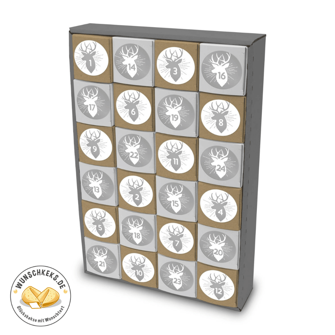 Glückskeks Adventskalender Rentier classic zum Befüllen - Wunschkeks.de Glückskekse mit Wunschtext ab 1 Stück