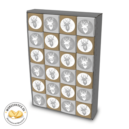 Glückskeks Adventskalender Rentier classic zum Befüllen - Wunschkeks.de Glückskekse mit Wunschtext ab 1 Stück