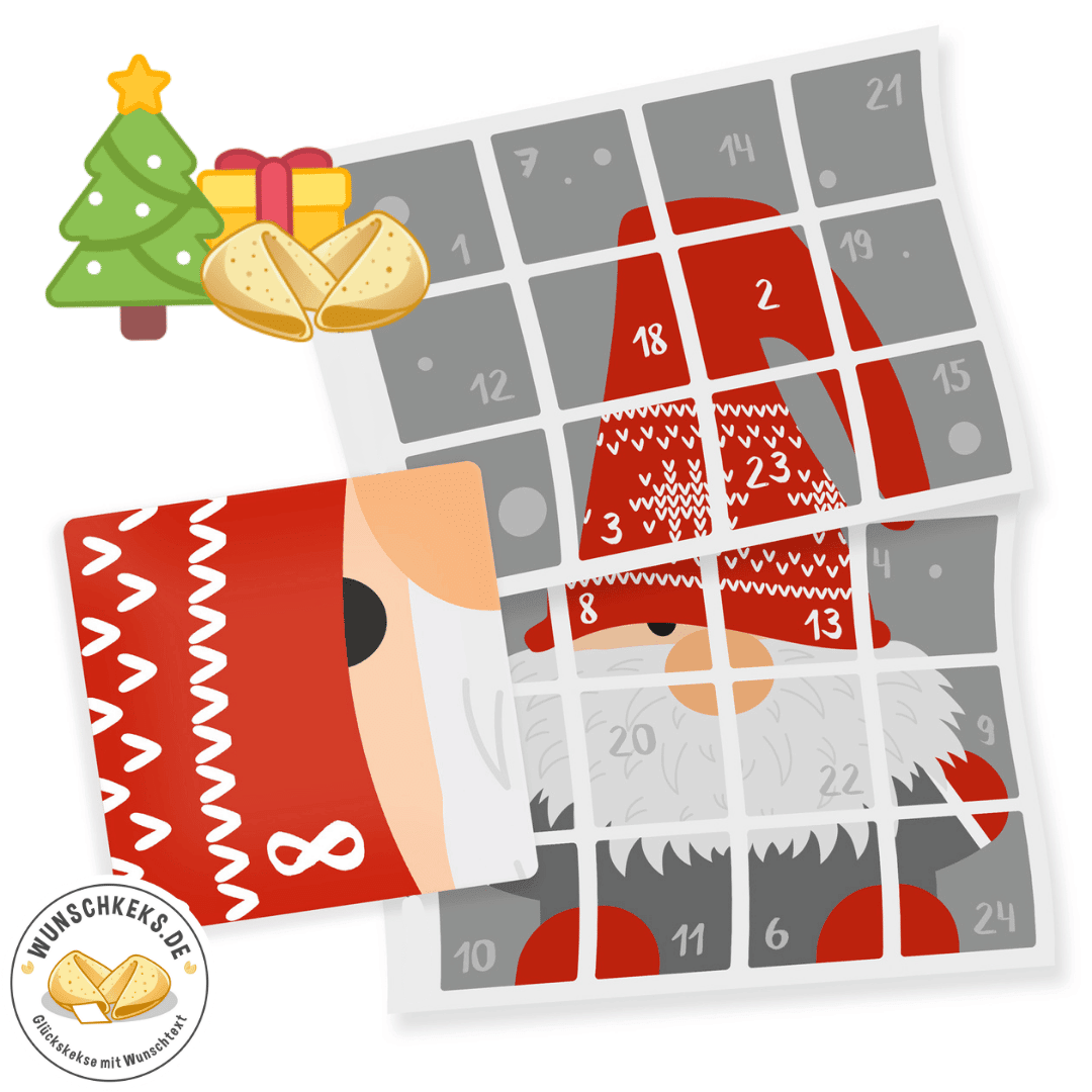 Glückskeks Adventskalender Weihnachtswichtel zum Befüllen - Wunschkeks.de Glückskekse mit Wunschtext ab 1 Stück