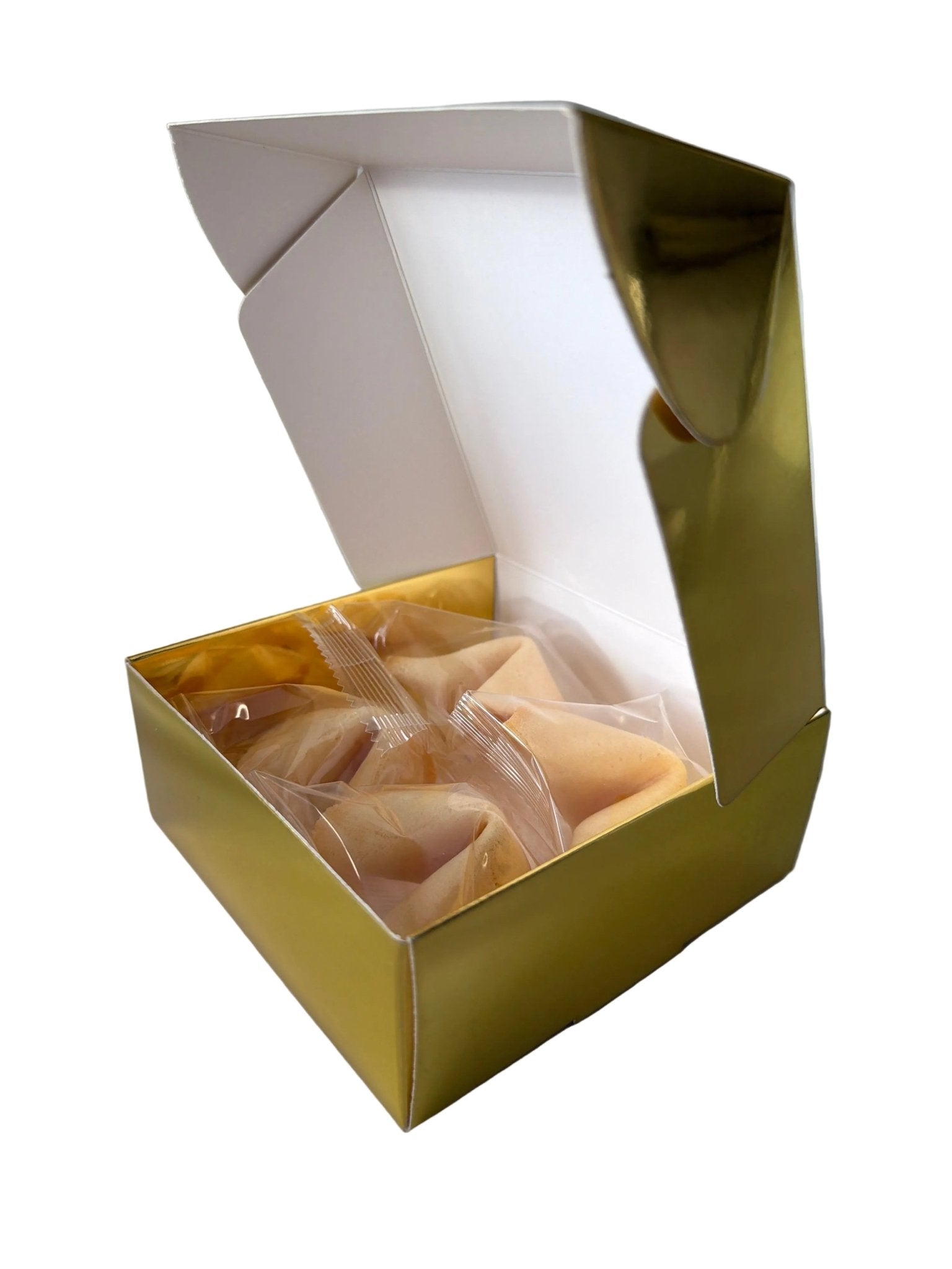 Gold Geschenkbox 12x12x5 cm - Wunschkeks.de Glückskekse mit Wunschtext ab 1 Stück