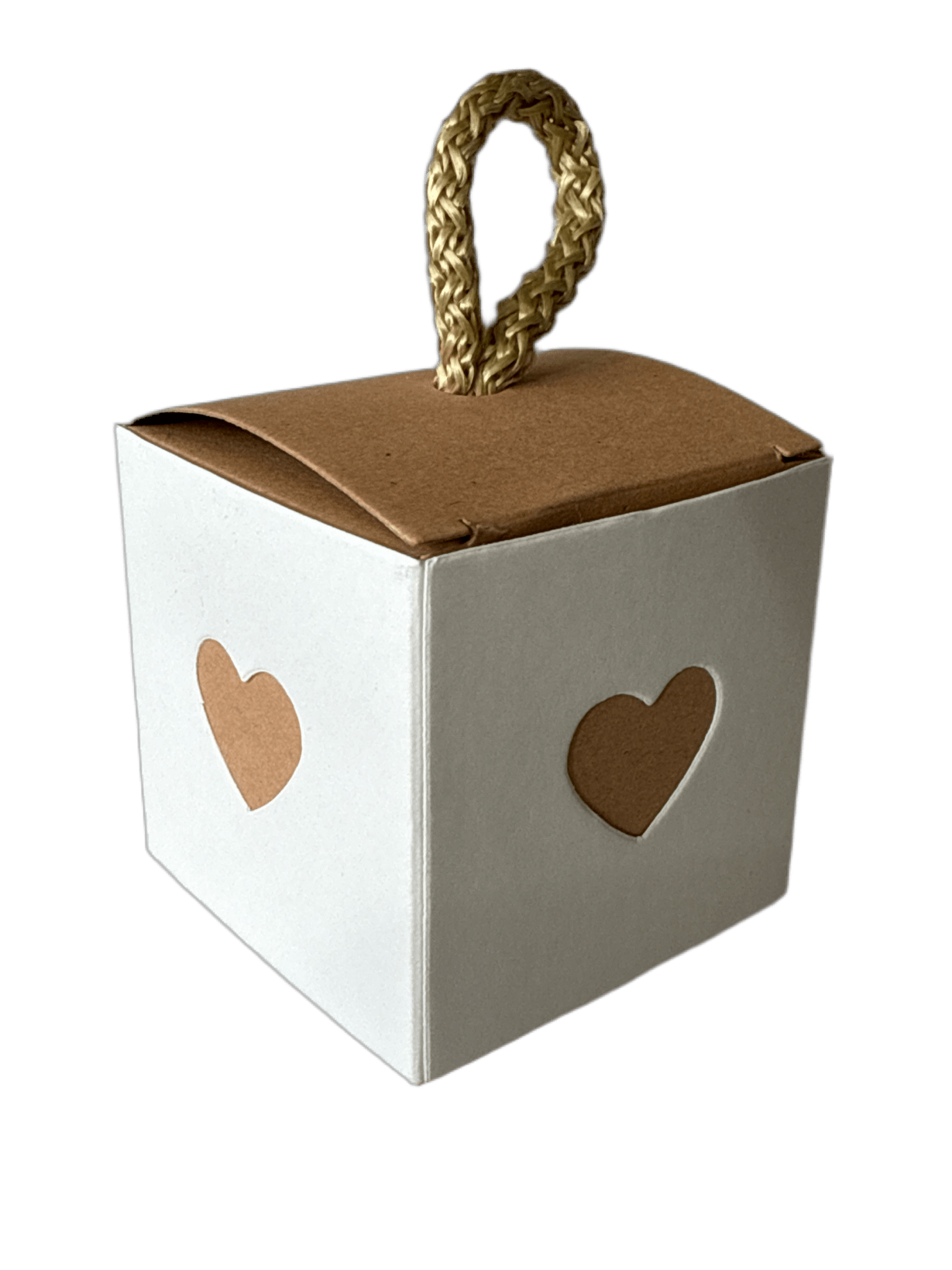 Mini Herzbox Geschenkbox weiß/braun brauner Henkel - Wunschkeks.de Glückskekse mit Wunschtext ab 1 Stück