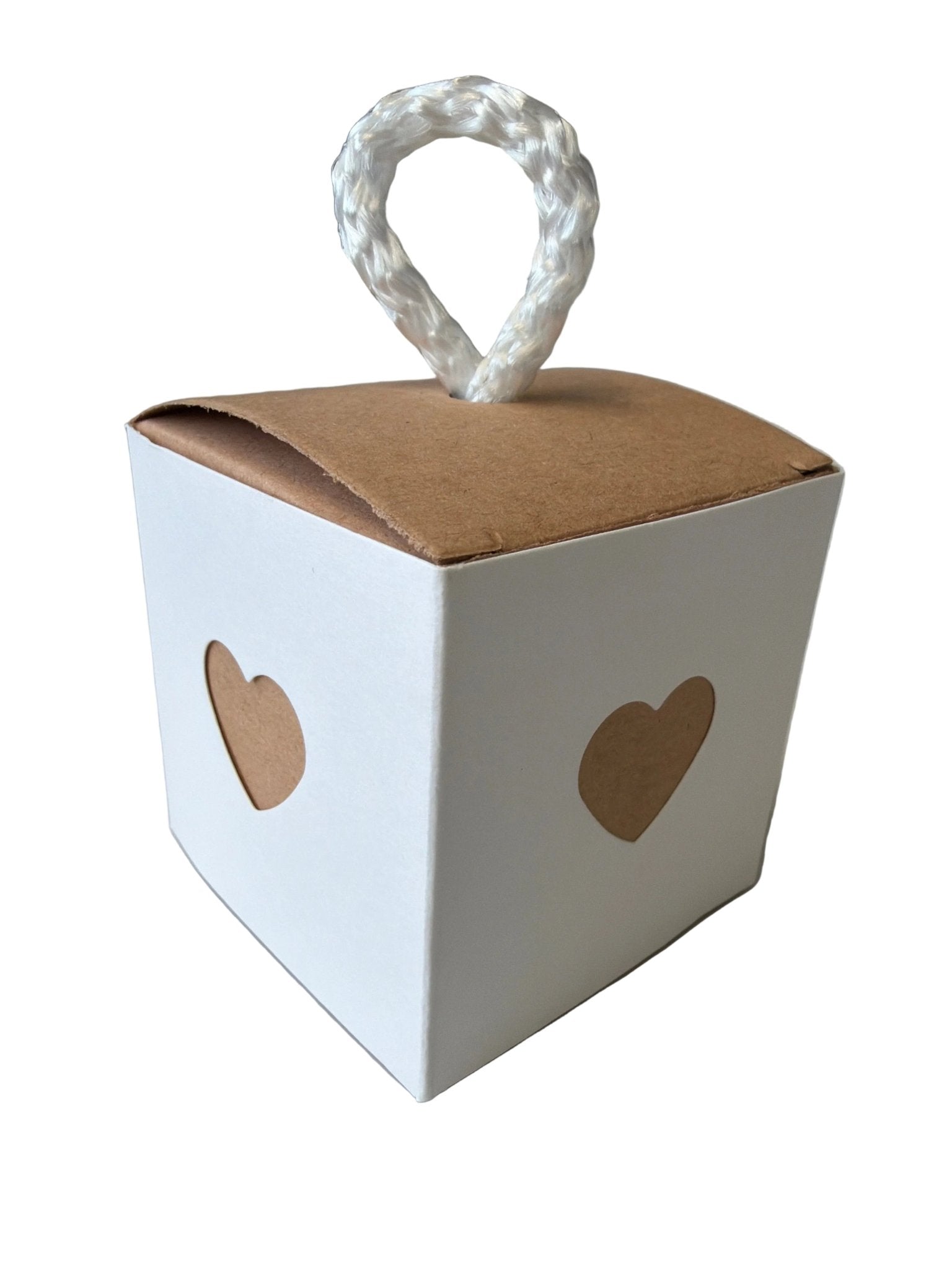 Mini Herzbox Geschenkbox weiß/braun weißer Henkel - Wunschkeks.de Glückskekse mit Wunschtext ab 1 Stück