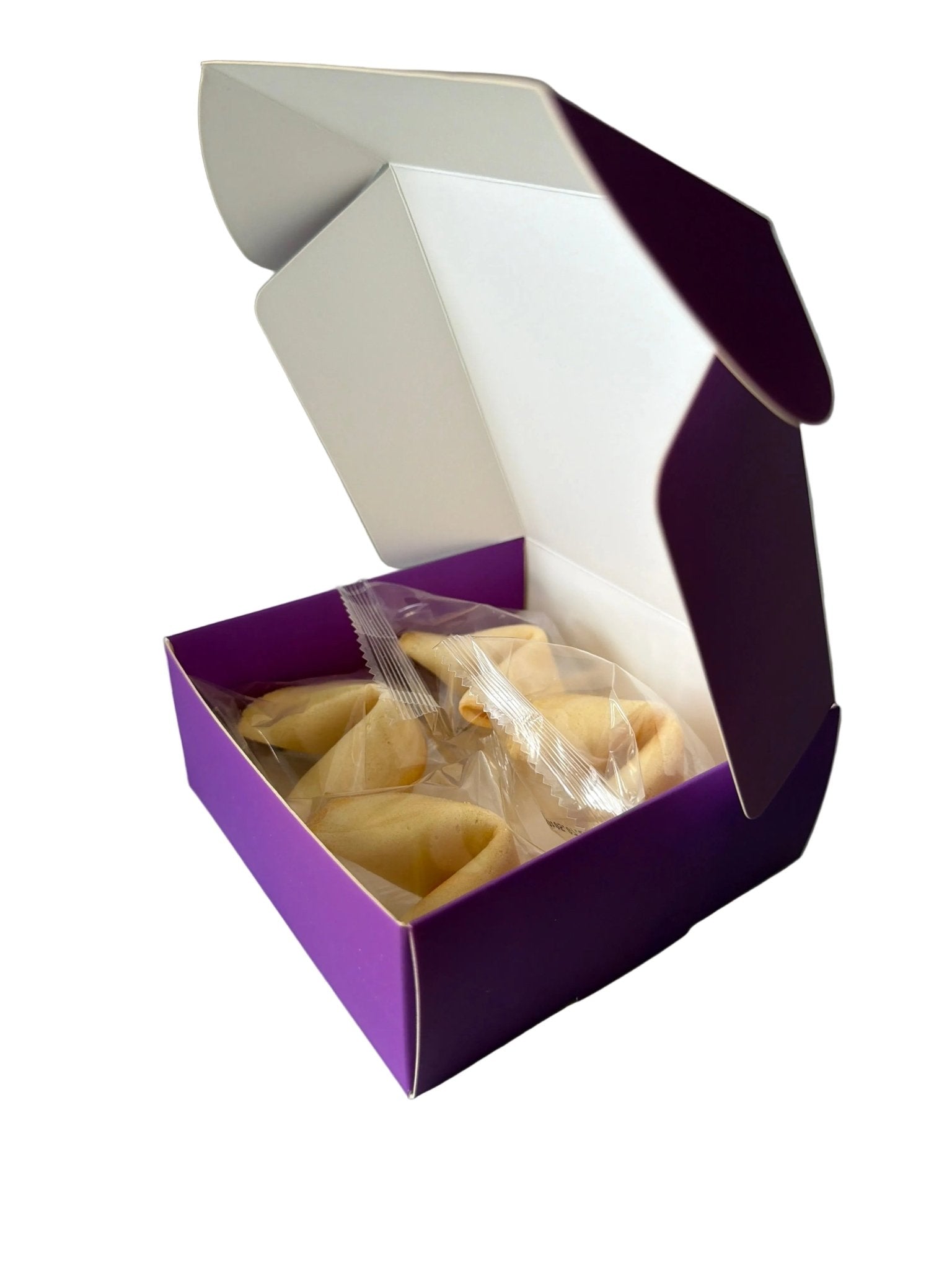 Violette Geschenkbox 12x12x5 cm - Wunschkeks.de Glückskekse mit Wunschtext ab 1 Stück